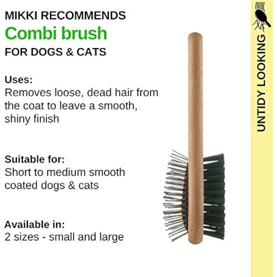 Mikki Bamboo Combi Brush, for Grooming Dog, Cat, Puppy with Smooth Short and Medium Hair Coats, Handmade from Natural Sustainable Bamboo, Small,Brown