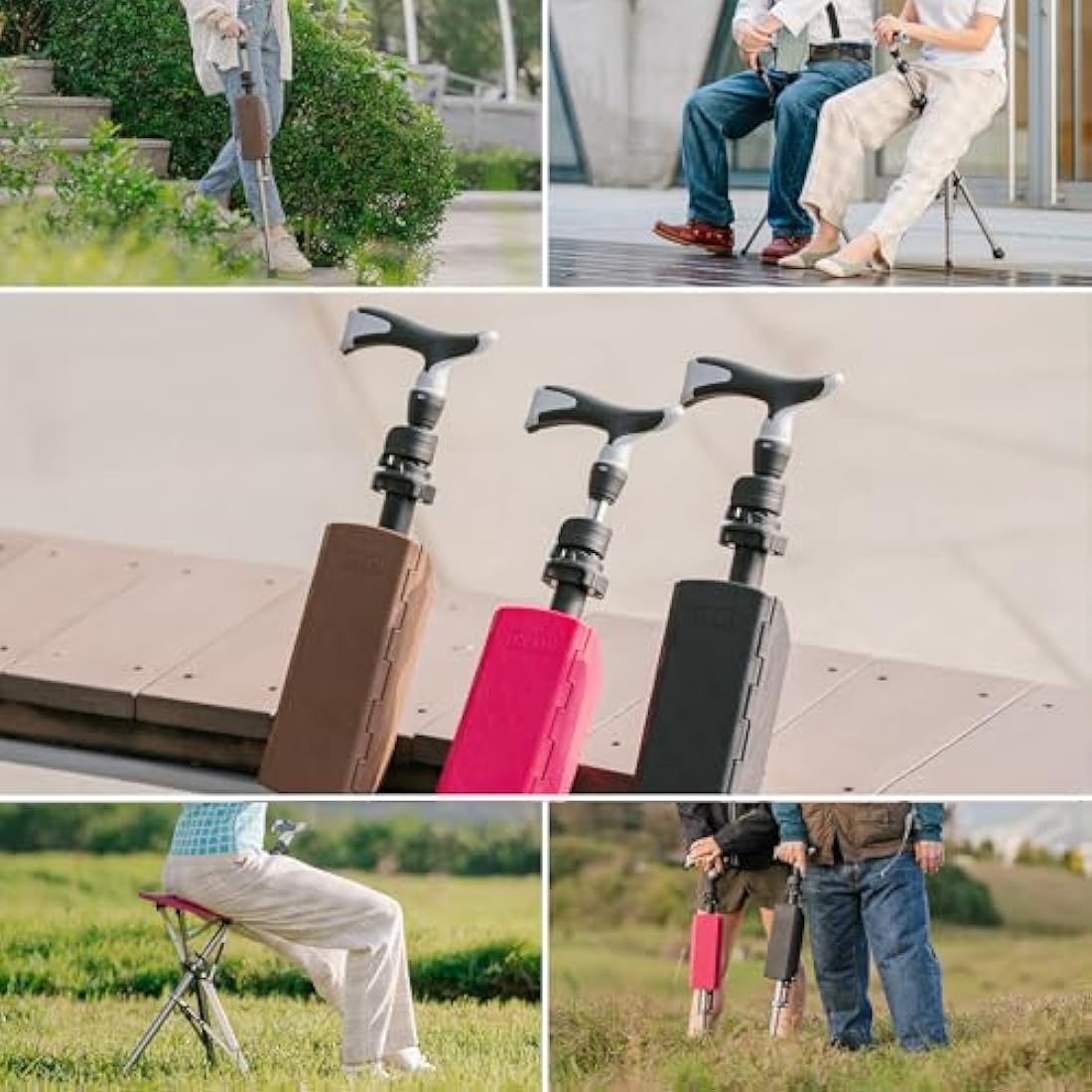 Ta-Da Chair PRO - Walking Stick with Seat, Ultra-Light Aluminium Frame & Sturdy Foldable Stool (up to 120kg), Collapsable Folding Design, Ideal for Travel & Sightseeing - Black, Adjustable