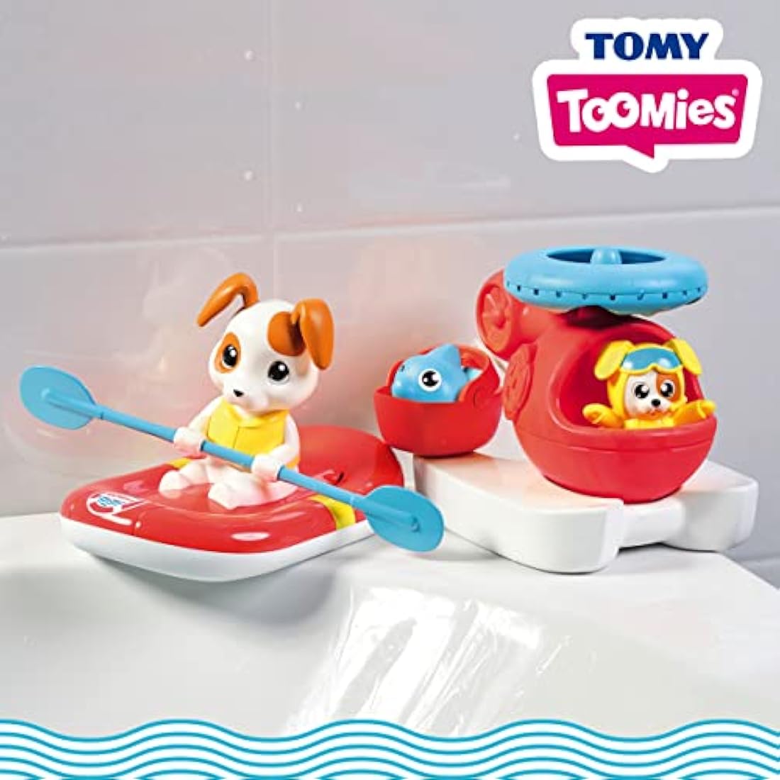 Toomies E73307C Tomy Sea Set Floating Helicopter and Rescue Raft Bundle – Water Spinning Rotor – Pilot Squirter – Baby Bath Toy & Pourer – Suitable from 12 Months