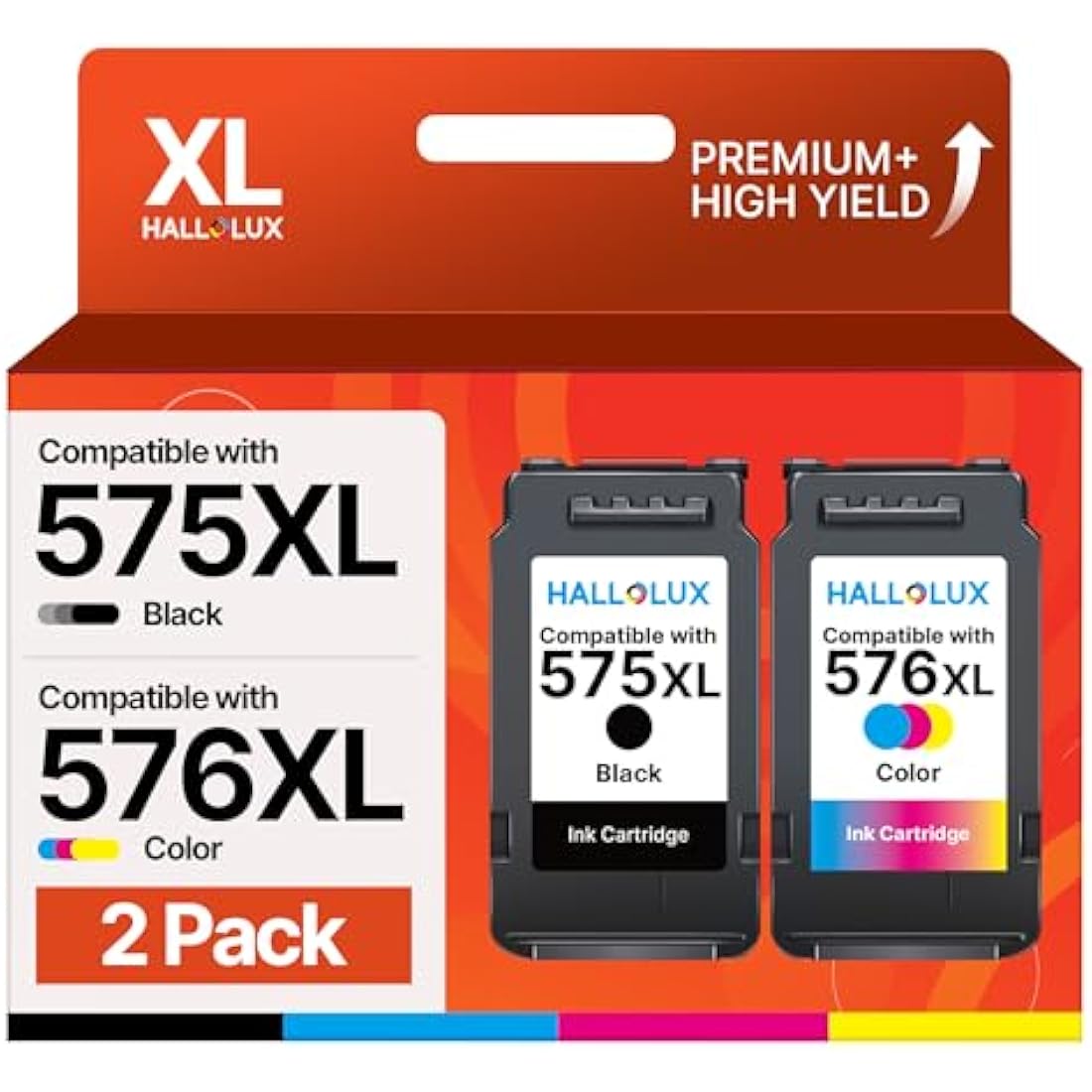 HALLOLUX PG-575XL CL-576XL Black/Tri-color 2-Pack Remanufactured Ink Cartridges Replacement for Canon 575 XL 576 XL for Canon PIXMA TS3550i TS3551i TR4750i TR4751i Printer