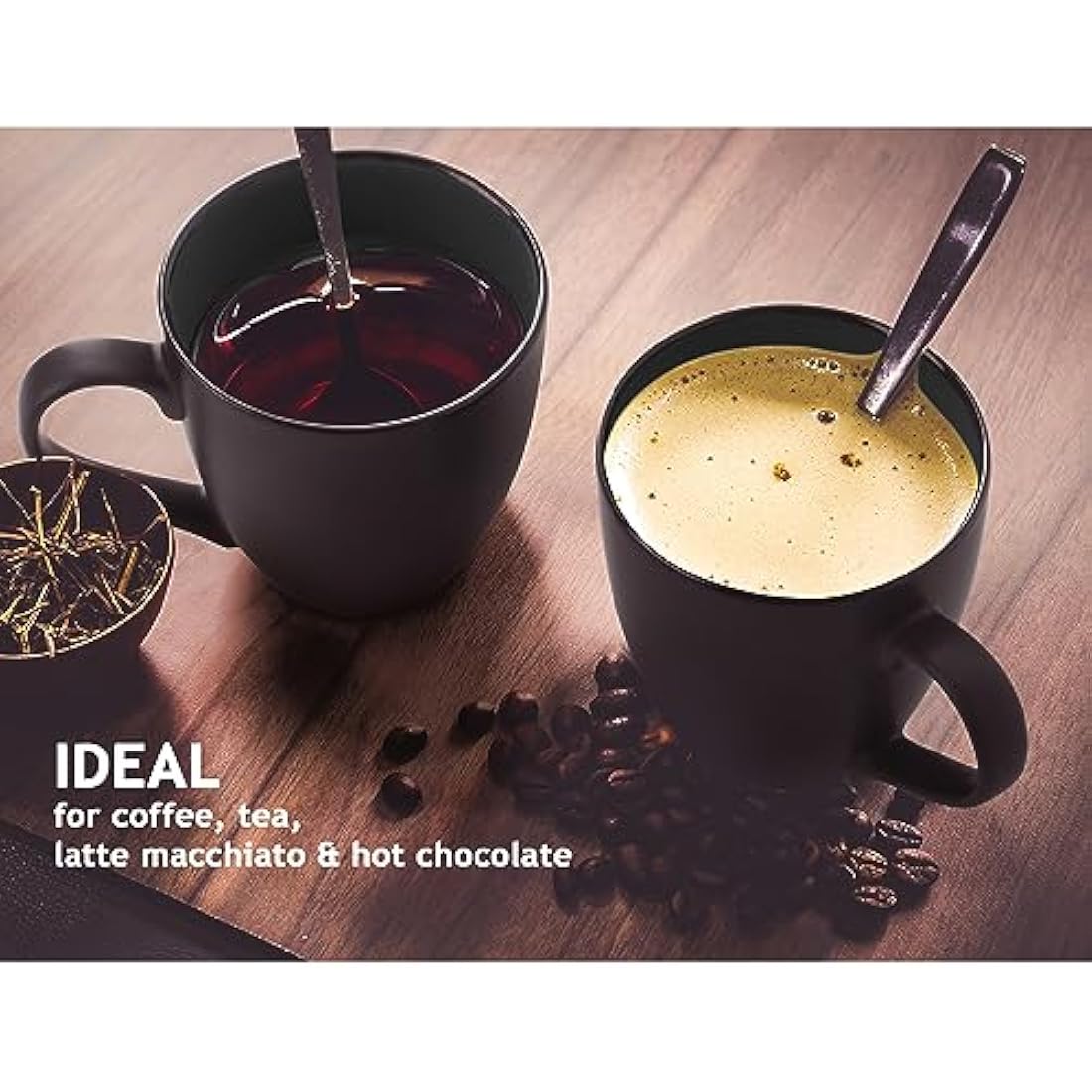 MIAMIO - 6 x 350 ml Stoneware Coffee Mug/Cup Set - Le Papillon Collection (Black)