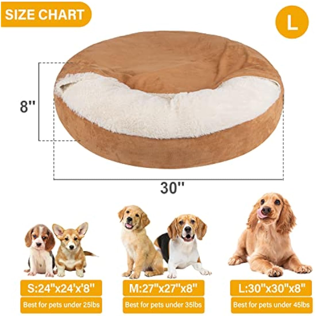 MICOOYO Hooded Dog Bed Large， Cozy Donut Dog Blanket Bed for Doggie, Claming Pet Caved Bed for Cats Puppies (Large, Wheat)