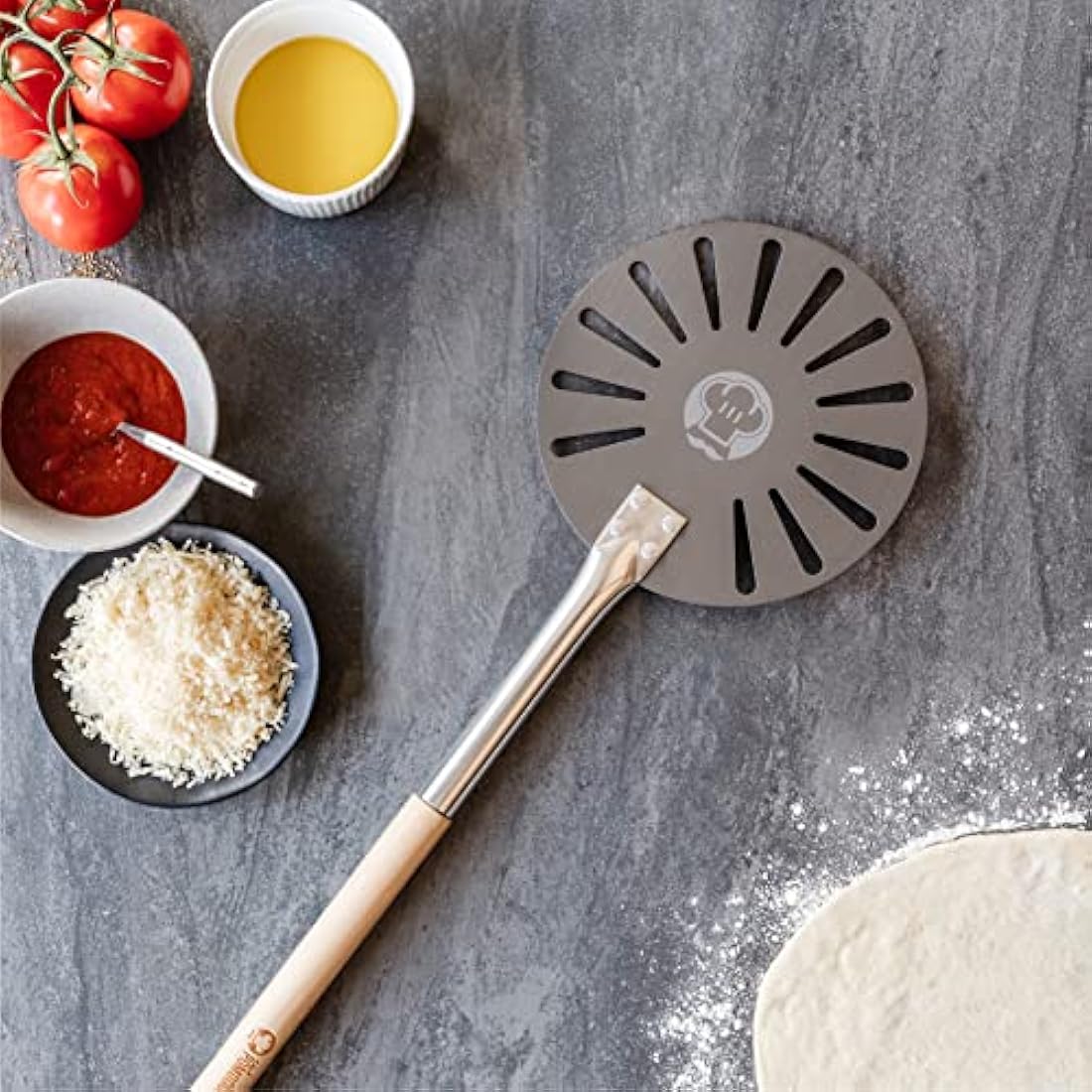 Chef Pomodoro Pizza Turning Peel with Detachable Handle, Aluminum Pizza Paddle, Gourmet Luxury Pizza Peel for Baking Homemade Pizza and Bread, Perforated Pizza Turner, Pizza Spatula (9-Inch / 23 cm)