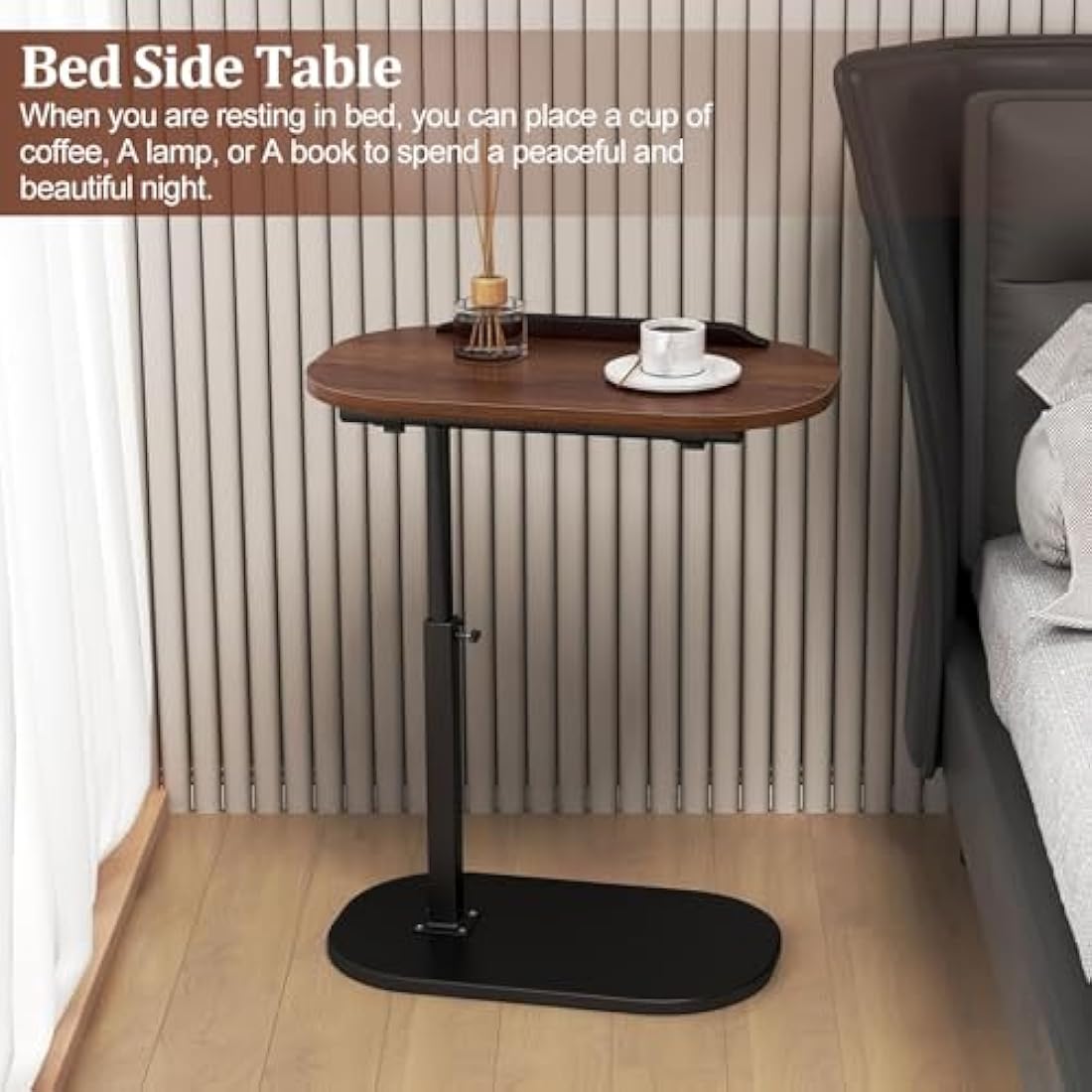Neulriscn C Shaped Side Table, Height Adjustable C-Shaped End Table, 360° Swivel End Tables, Slide Under Couch Tables, Metal Frame, Small Snack Coffee Tray for Sofa, Bed, Bathtub, Living Room, Bedroom