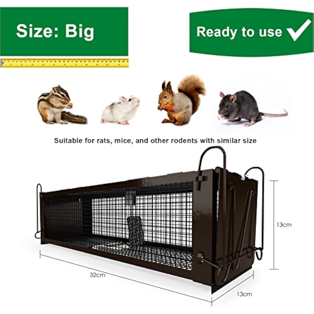 Rat Trap for Outdoors, RatzFatz 2 x Live Rat Traps Two Door Design, No Kill, Humane Mouse Trap, Reusable Rat Cage Trap, Adjustable Sensitivity, for Mice Rats Other Similar Size Rodents Animal