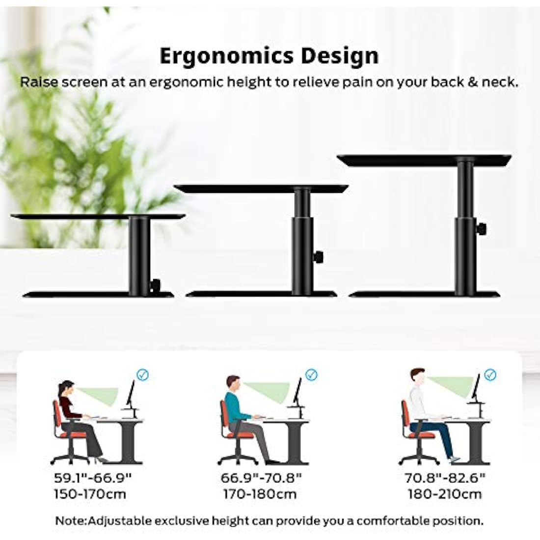 BoYata Monitor Stand Riser, Metallic Adjustable Height Desktop Stand Storage Organizer Compatible with Display, Computer, Laptop, iMac, TV, PC, Printer and All Screen Display