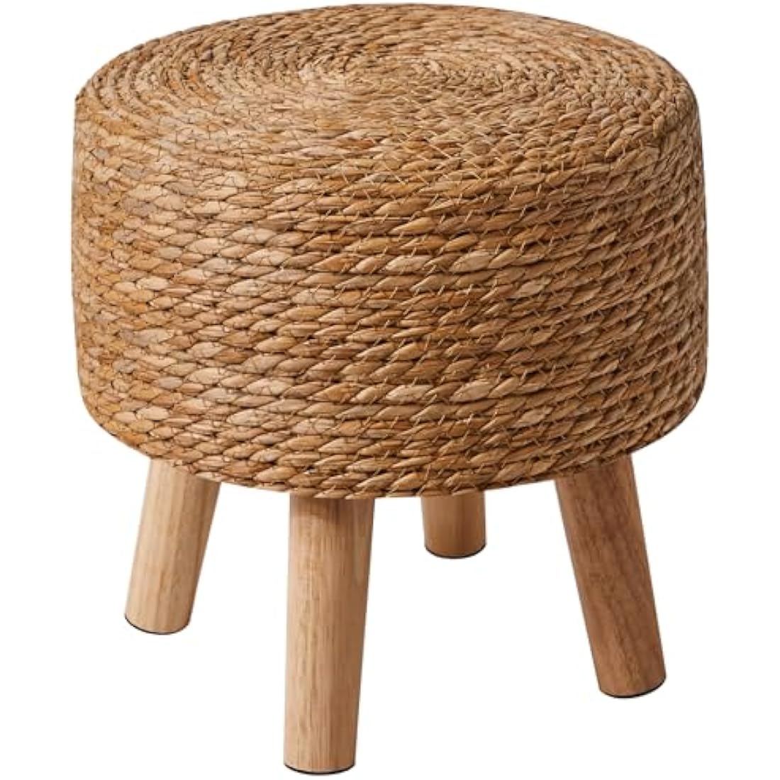 YMYNY Footstool Natural Seagrass Hand Weave, Pastoral Style Footrest, Padded Foot Rest with Non-Skid Pine Legs, Wooden Sofa Stools, for Living Room, Bedroom, 32×32×32CM, Natural Color HBD027N