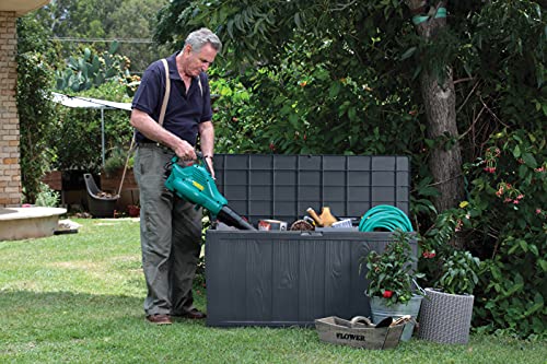Keter Trunk in Resin Made of Panels with Wood Effect, Including Wheels, Lockable, 117 x 45 x 57.5 cm, 270 Lt, Gray Graphite