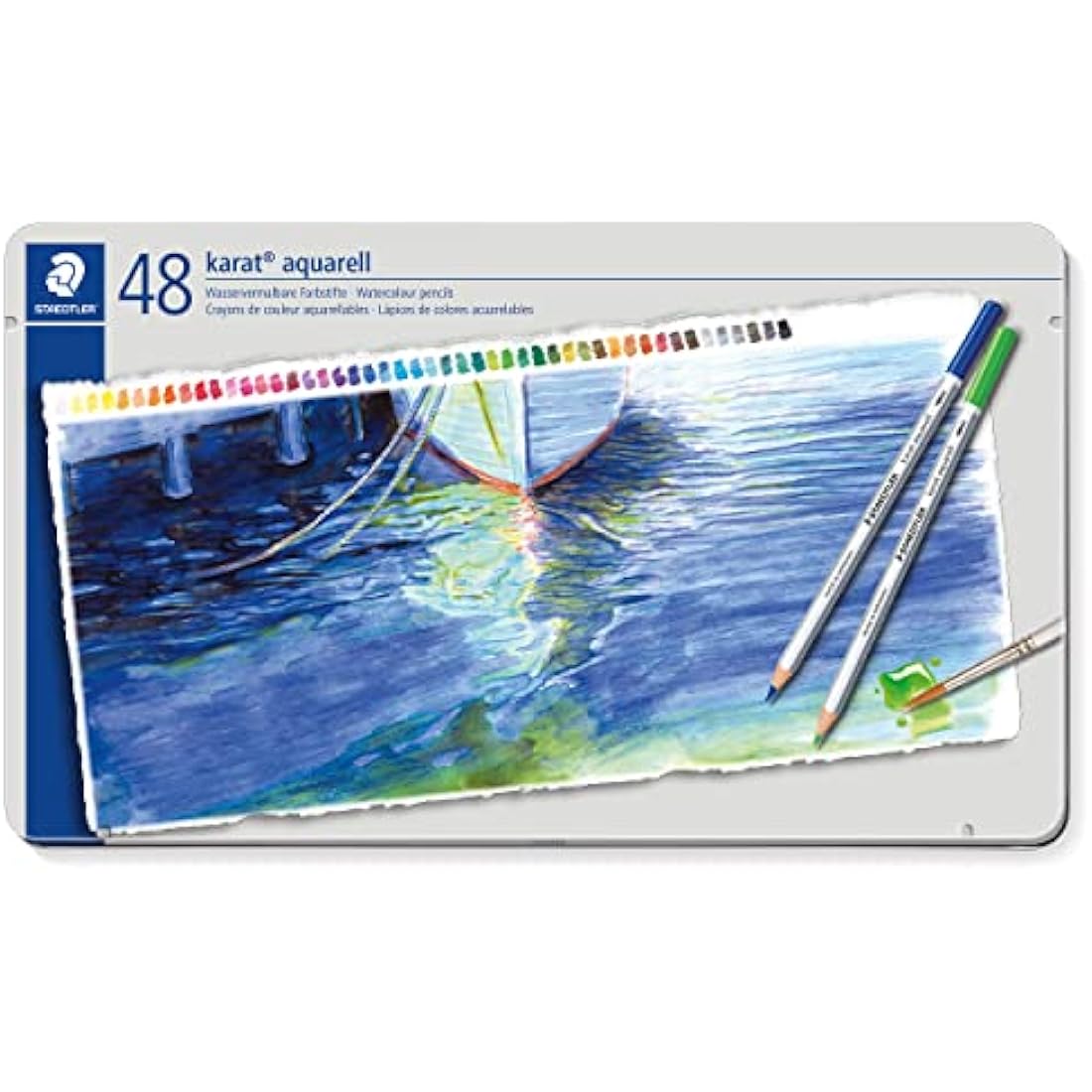 STAEDTLER 125 M48 Karat Aquarell Watercolour Colouring Pencil - Assorted Colours (Tin of 48 Pencils)