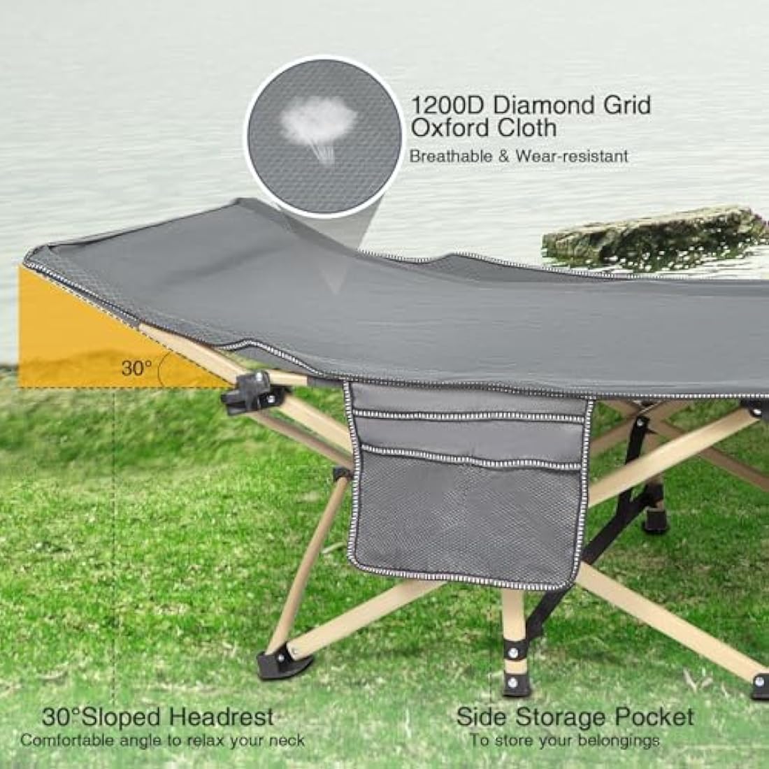 REDCAMP Folding Camping Beds for adults, Heavy Duty Sturdy Camp Bed with Thick and Soft Mattress, Stronge Thicker Tubes Sleeping Bed Outdoor Travel Office, Grey with Thicker Pad
