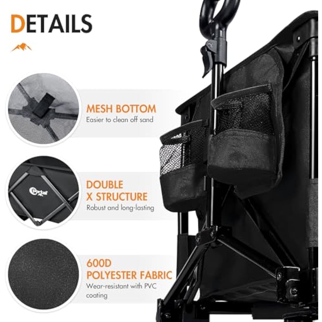 Portal Festival Trolley with Adjustable Tailgate Brakes 300L Beach Trolley for Sand with Wide Wheels Camping Cart Heavy Duty Folding Wagon Collapsible Trailer Buggy for Garden Event