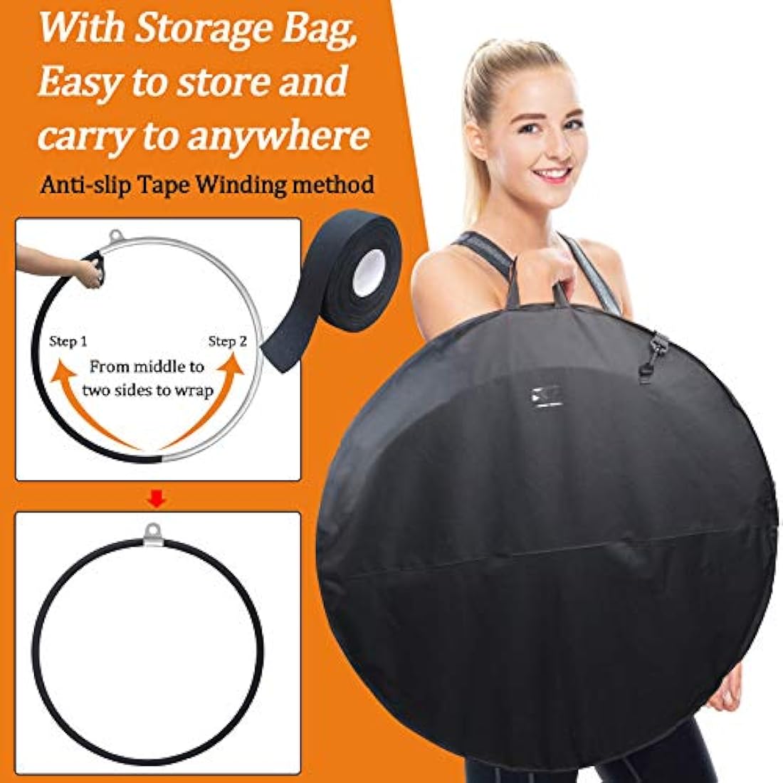 DASKING Aerial Hoop 85cm/90cm Lyra Hoop Set Fully Strength Tested 500LBS Single Point Circus Acrobatics Aerial Arts Fitness Equipment Dance Yoga Ring Hoops Kit With Accessories and Storage Bag