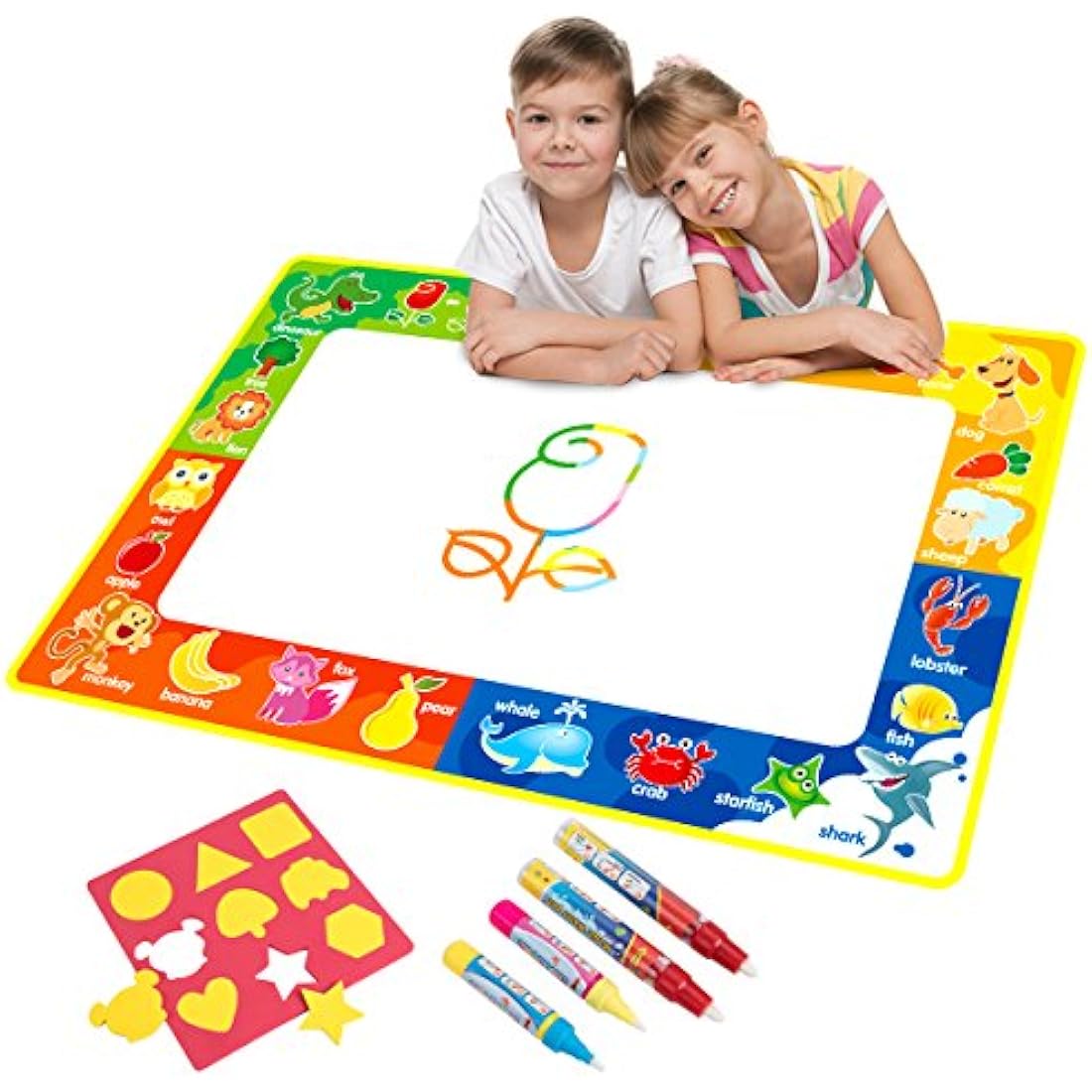 Vidillo Water Doodle Mat, Water Drawing Mat Kids Toys Large Magic Toddlers Painting Board Writing Scribble Boards with 4 Magic Pen and Draw Templates for Boys Girls Size 29 x 19 inch (Fruit)