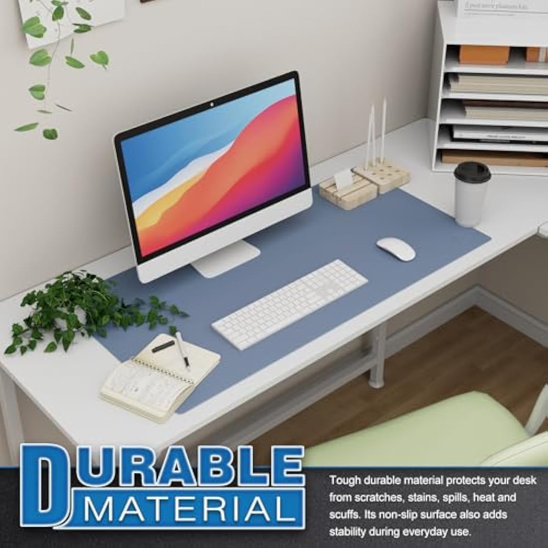 K KNODEL Large Office Leather Desk Mat, Mouse and Keyboard Pad, Computer and Laptop Mat, Desktop Protector and Cover, Writing Pad and Blotter (80x40cm, Lake Blue)