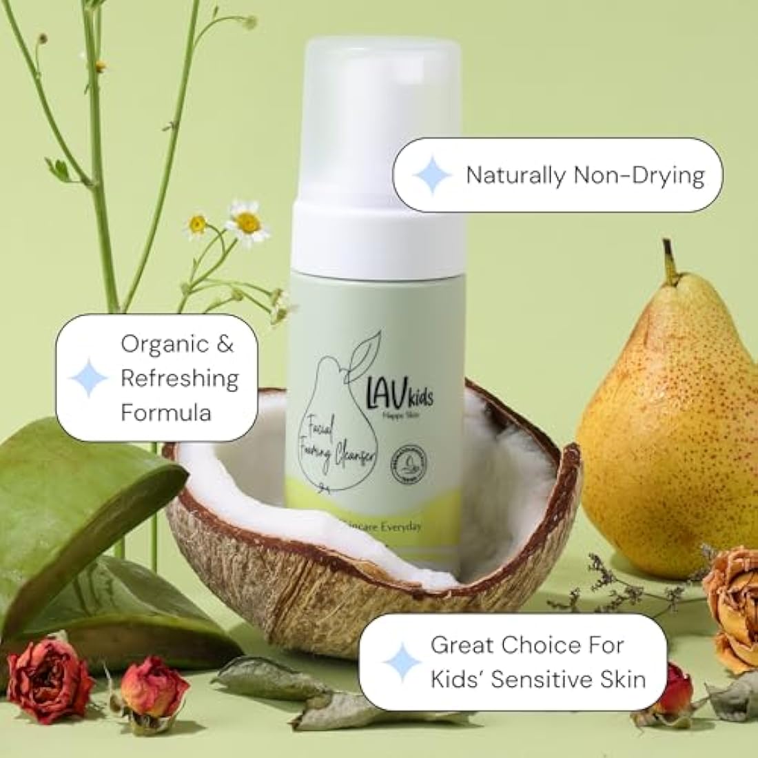 LAV Moisturising Face Care Bundle, Face Cream, Foaming Cleanser, Lip Butter with Headband and Bag (white, yellow, green)