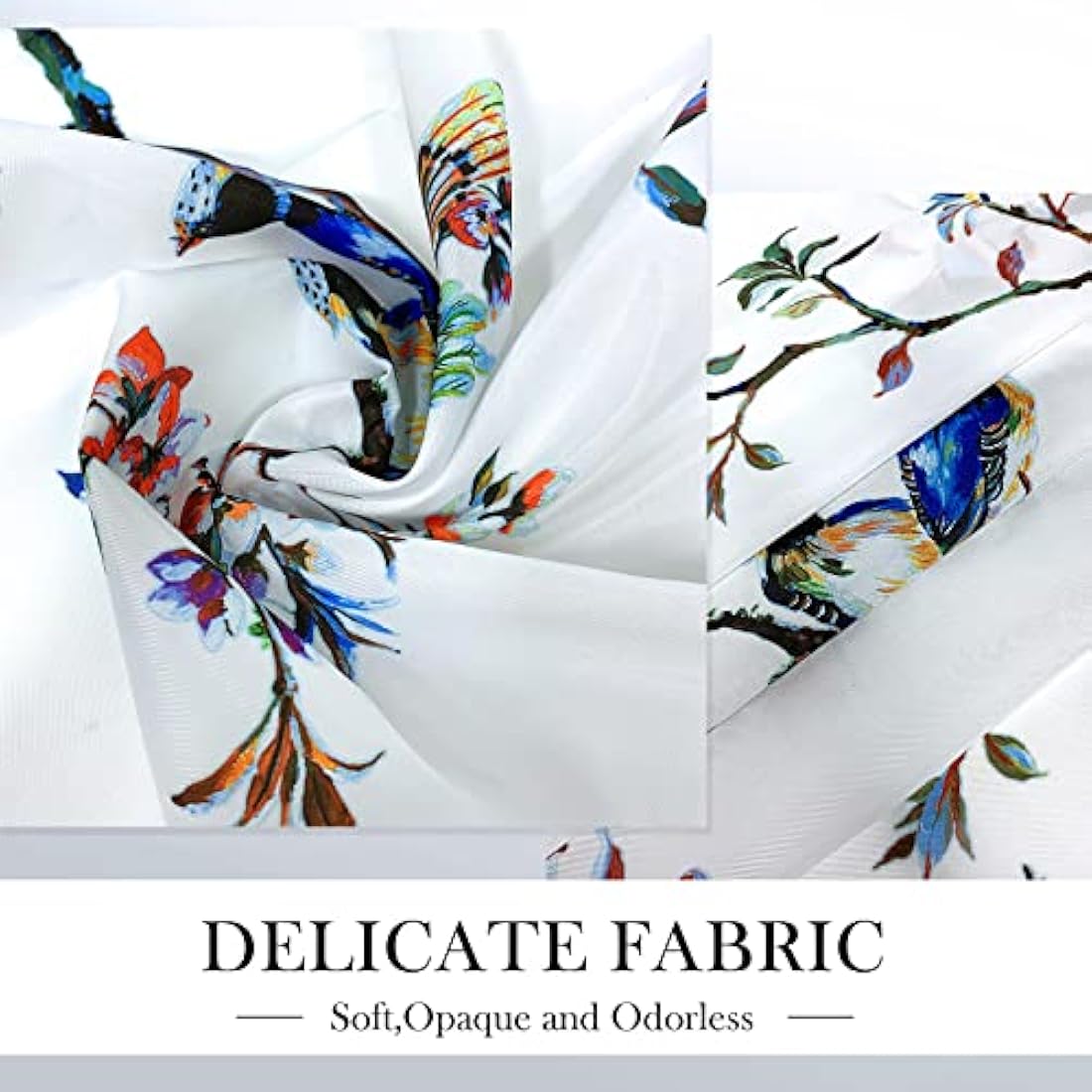 LIVETTY White Bird Floral Shower Curtain 180cm × 180cm Mould Proof Butterfly Fabric Bathroom curtain For Women & Men With 12 Hooks Washable Quick-Drying Curtains