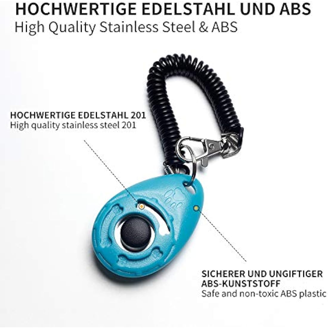 Toozey dog clicker, 5 pieces of clickers with wrist strap, clicker with large button, 5 colours, bonus E-book