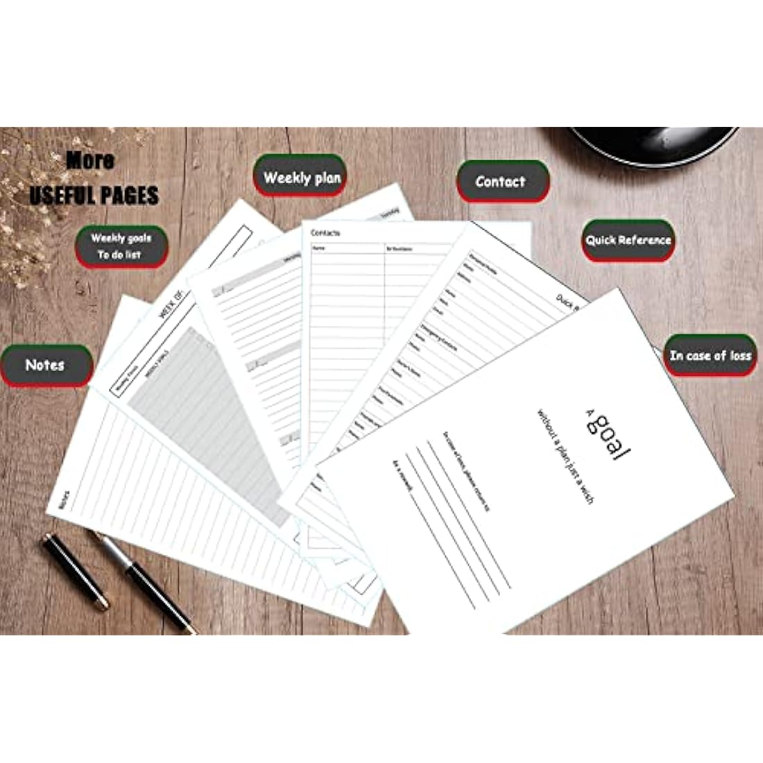 Undated A5 Diary Week to View Refill - 1 Week on 2 Pages, Section with To Do List, Goals & Habit Tracker, Extra Notes, Contact Pages, Weekly Planner Insert for A5 Binder, Thicker Paper 100 gsm, UK