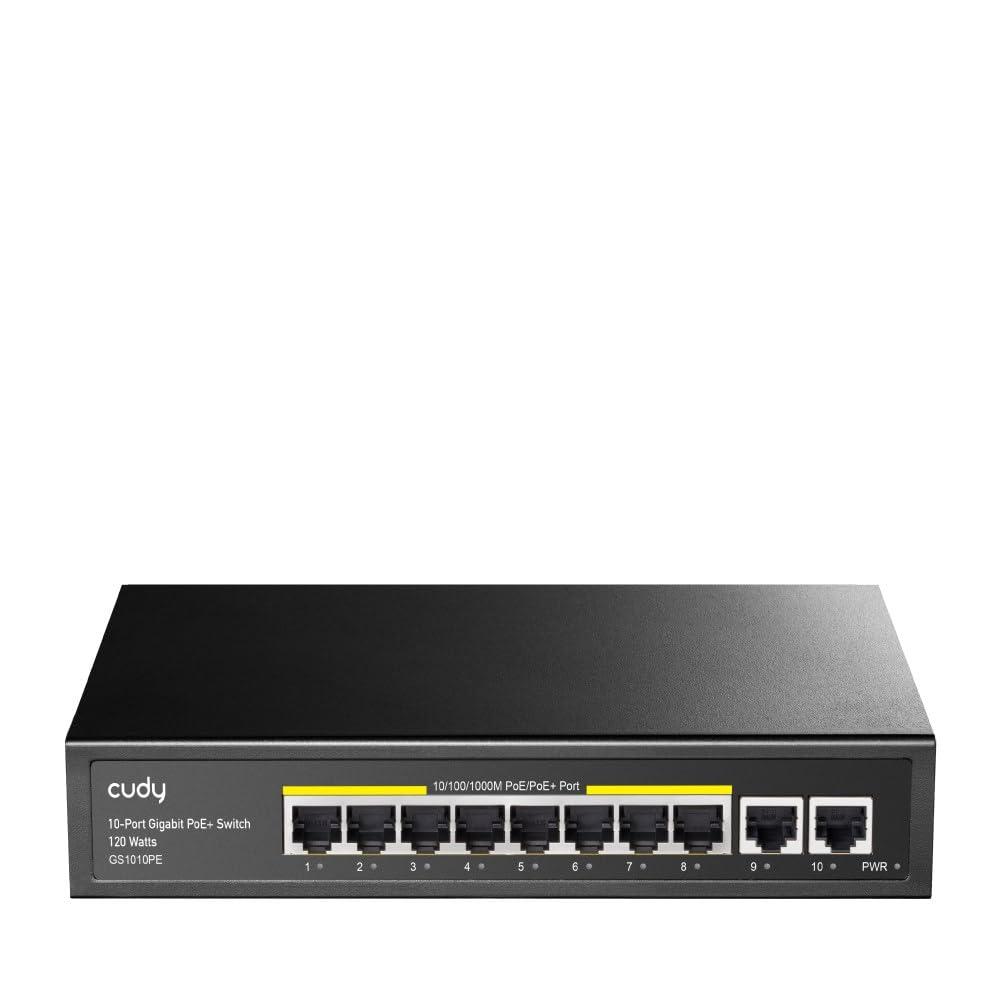 Cudy GS1010PE 10-Port Gigabit PoE+ Switch, 120W PoE Market, 8 PoE/PoE + Ports, 2 Gigabit Uplink Ports, 802.3af/at, Fanless