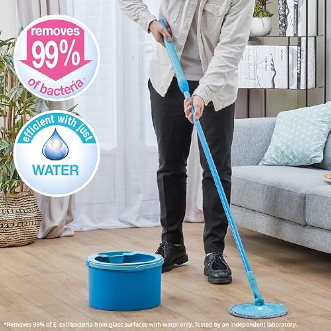 Spontex Aqua Revolution System X'tra Floor Mop and Bucket Set with Free Refill | Separates Clean & Dirty Water | Cleans Laminate, Wood & Tile Flooring | Flat Spin Mop with Microfibre Refills