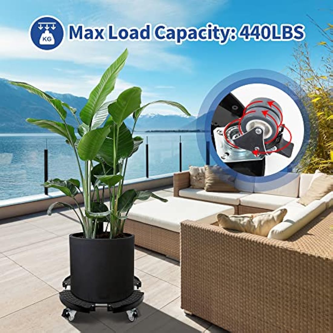 W B D WEIBIDA Plant Caddy with Wheels Heavy Duty 440lbs Capacity, Adjustable 15-21 Inch Rolling Plant Stand Indoor Outdoor, Large Plant Cart Dolly with Casters for Flower Pot Garden Pot Mover Black