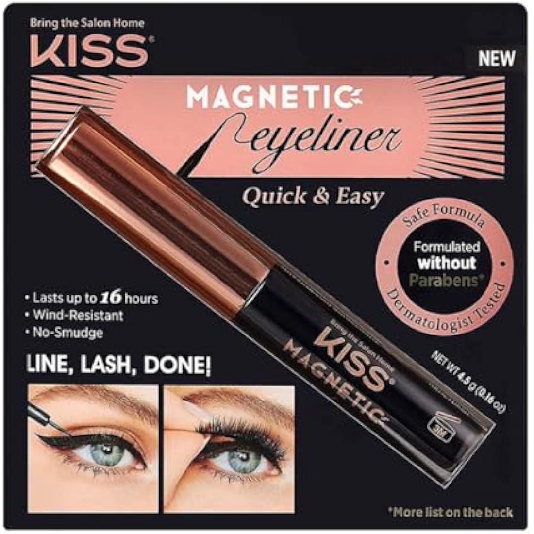 KISS Magnetic Lash Collection Magnetic Eyeliner, Black, Smudge Proof, Biotin Infused Magnetic Eyeliner with Precision Tip Brush