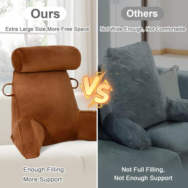 Mingfuxin Reading Pillows for Bed Sofa, Bed Backrest Pillows with Neck Arm Back Support Pillow, Adult Back Reading Cushion with Detachable Neck Roll &