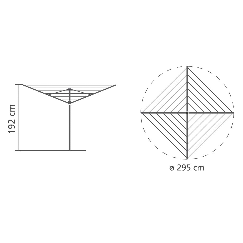 Brabantia - Lift-O-Matic - 50M of Clothes Line - Adjustable in Height - UV-Resistant & Non-Slip Lining - Umbrella System - with Ground Spike 45 mm &