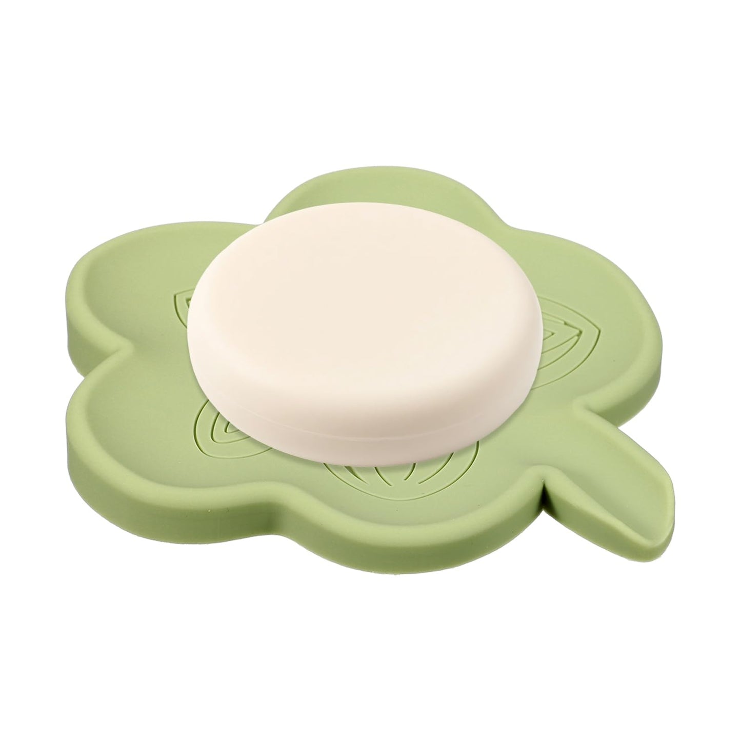 sourcing map Silicone Soap Dish with Drain Spout, Portable Self Draining Flower Shape Soap Saver Holder for Bathroom Kitchen Sink, Green