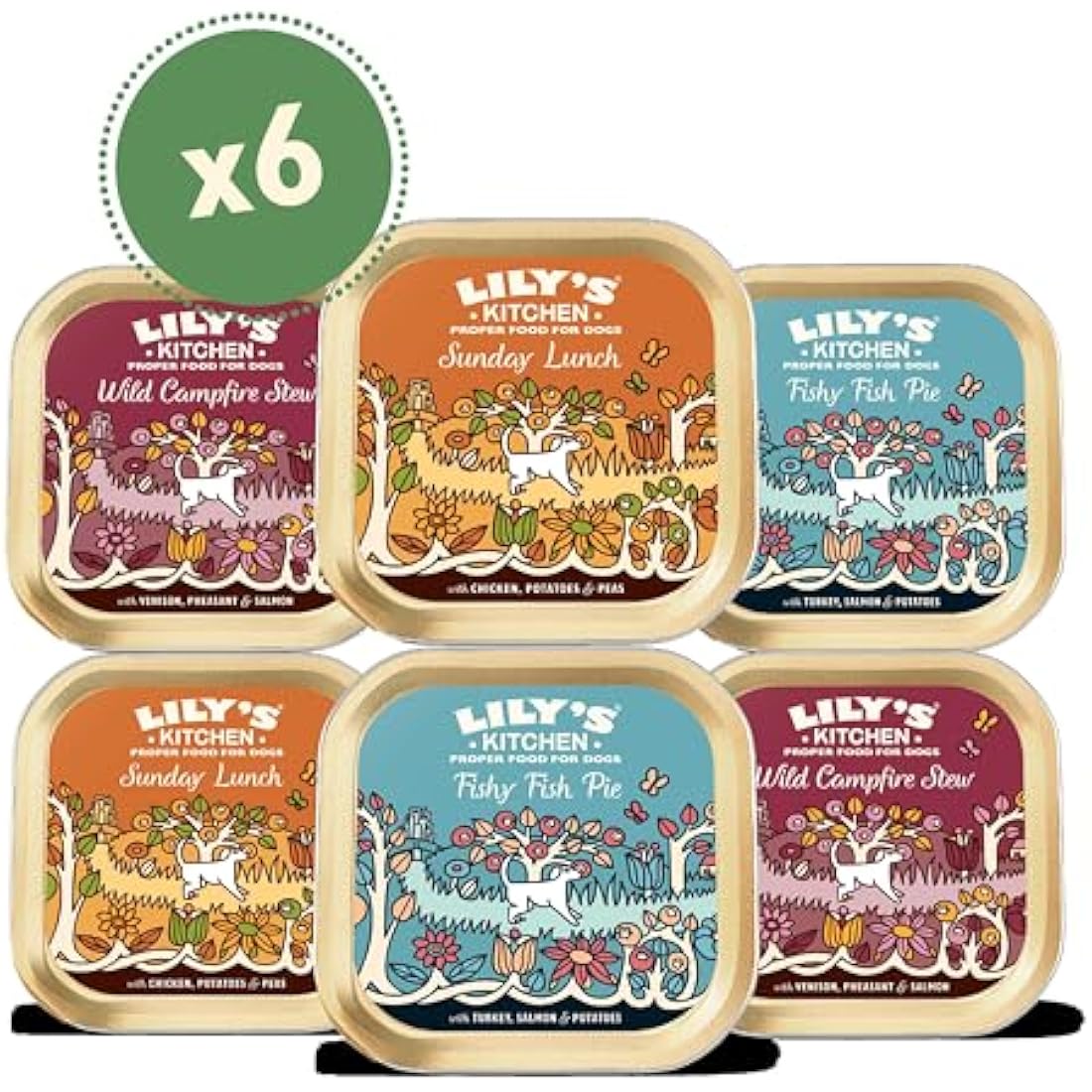 Lily's Kitchen Natural Adult Dog Food Wet Trays - Complete Grain-Free Multipack - Chicken, Fish & Venison (6 Trays x 150g)