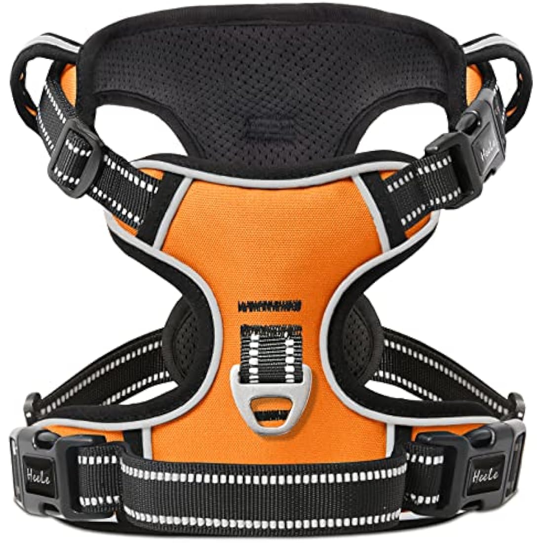 HEELE Dog Harness, No Pull Dog Harness Large, Release on Neck, Reflective Adjustable Dog Harness with Front Back 2 Leash Attachments and Soft Padded Control Handle for Dogs Walking Training, Orange, L