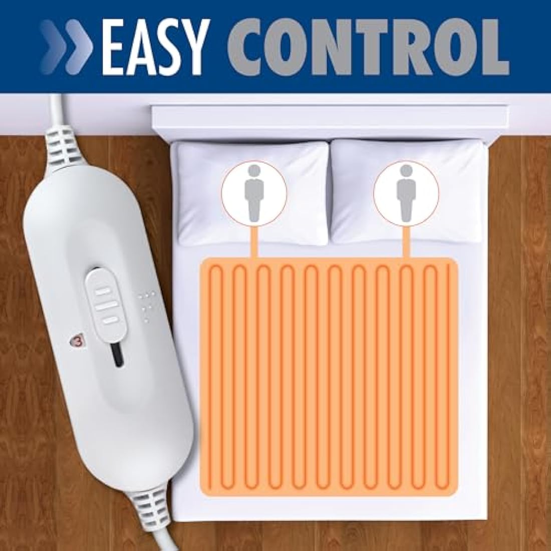 Purus Electric Blanket King Size 155 x 140cm, Soft Polyester Electric Blanket Fitted Underblanket Mattress Cover, 3x Heat Settings, 1x Controller and Machine Washable Heated Blanket