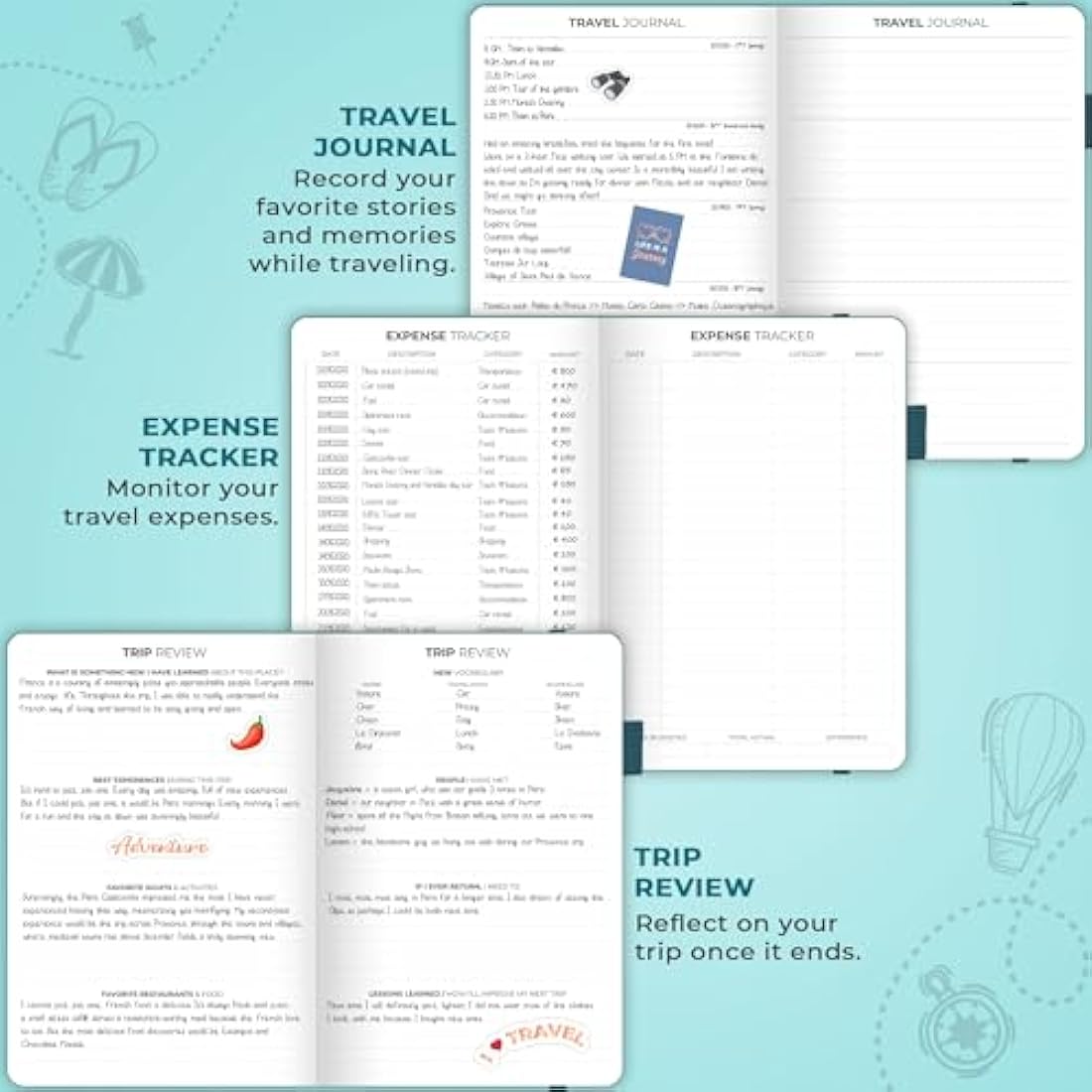 Clever Fox Travel Journal – Vacation Planner with Budget Plan, Packing List, Expense Tracker & Trip Journal – Travelling Itinerary Organizer for Women, Men & Couples – A5 Size, Aquamarine