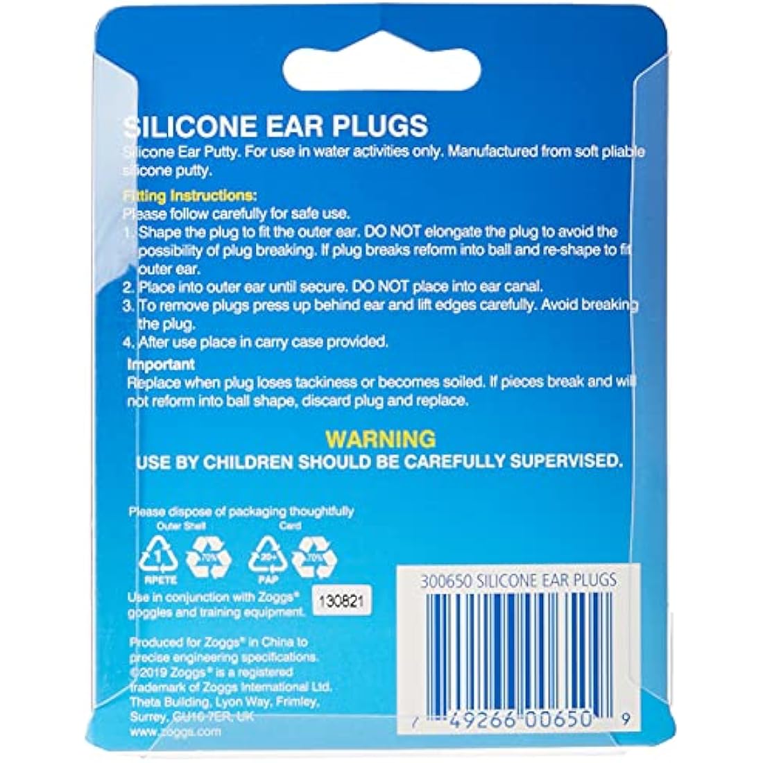 Zoggs Silicone Reusable Ear Plugs for Swimming And Watersports, Clear, Pack of 4