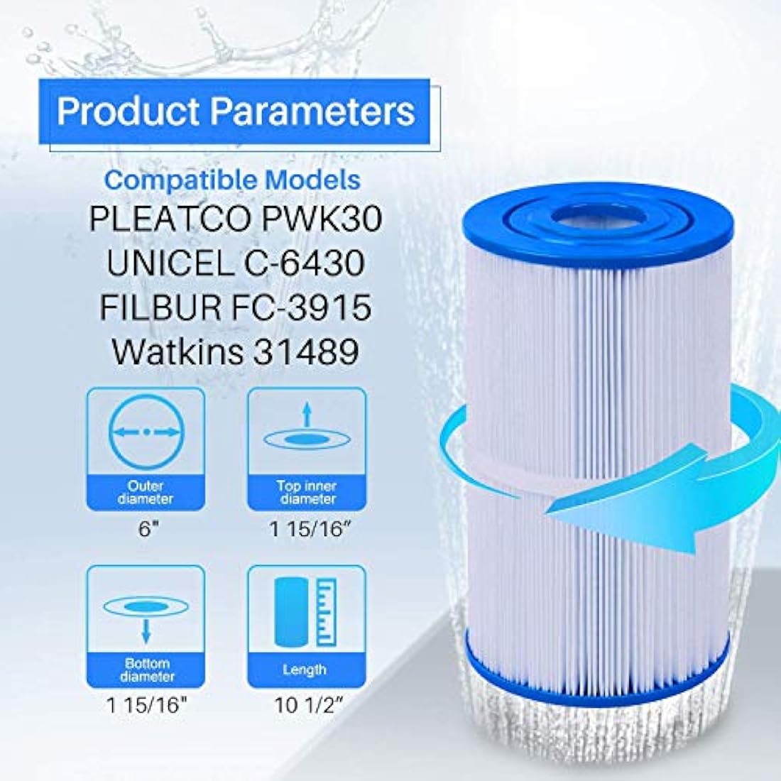 POOLPURE 2 x Hot Spring Filter Compatible for Unicel C-6430, Pleatco PWK30, Darlly 60301, Filter4Spas SC712, Magnum HS30 Replacement Cartridge Hotsprings SPA Filter Hot tub filter (invoice available)