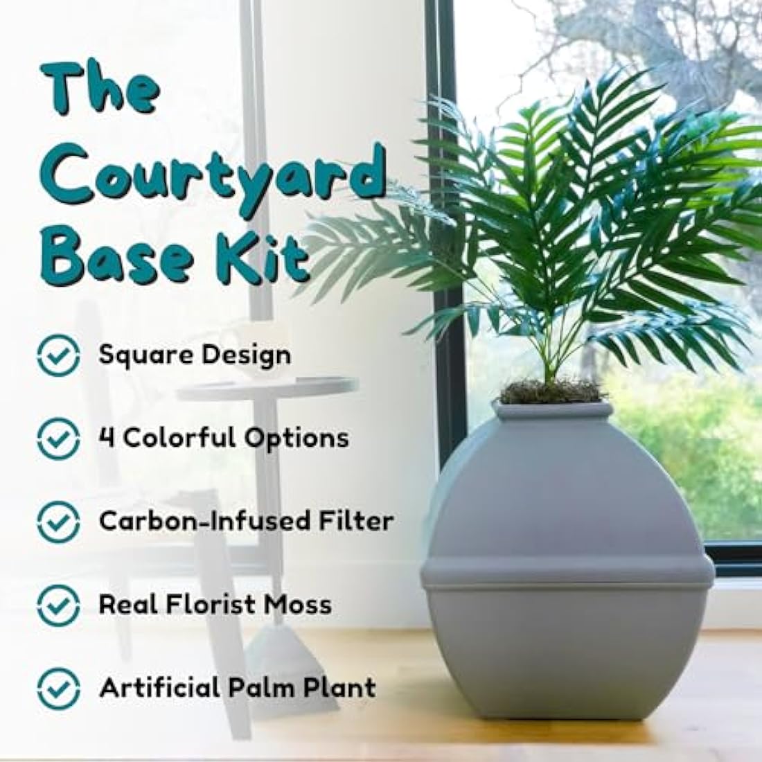 Good Pet Stuff, The Courtyard Hidden Litter Box, Artificial Plants & Enclosed Square Cat Planter Litter Box, Vented & Odor Filter, Easy to Clean, Stone Gray