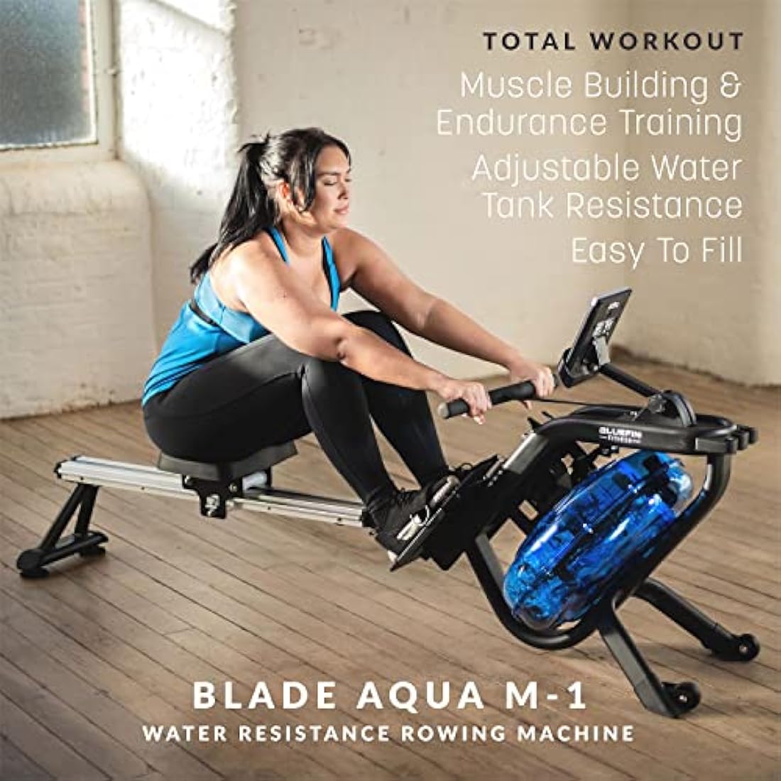 Bluefin Fitness Foldable Rowing Machine | Blade Aqua W-1 - Water Resistance Rower | Blade Aqua M-1 Water Resistance Rowing Machine | LCD Digital Fitness Console | App Integration | Home Gym Workout - Lose Weight and Build Muscle