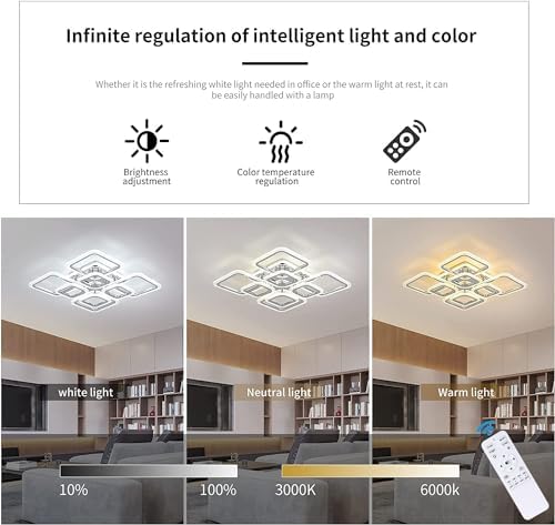 Qcyuui Modern Ceiling Light, Acrylic Flush Mount Led Ceiling Lights, Nordic Chandeliers with 8 Rectangles Lighting Fixture, 100W Chandelier Ceiling Lights Living Room Bedroom Dining Room Kitchen