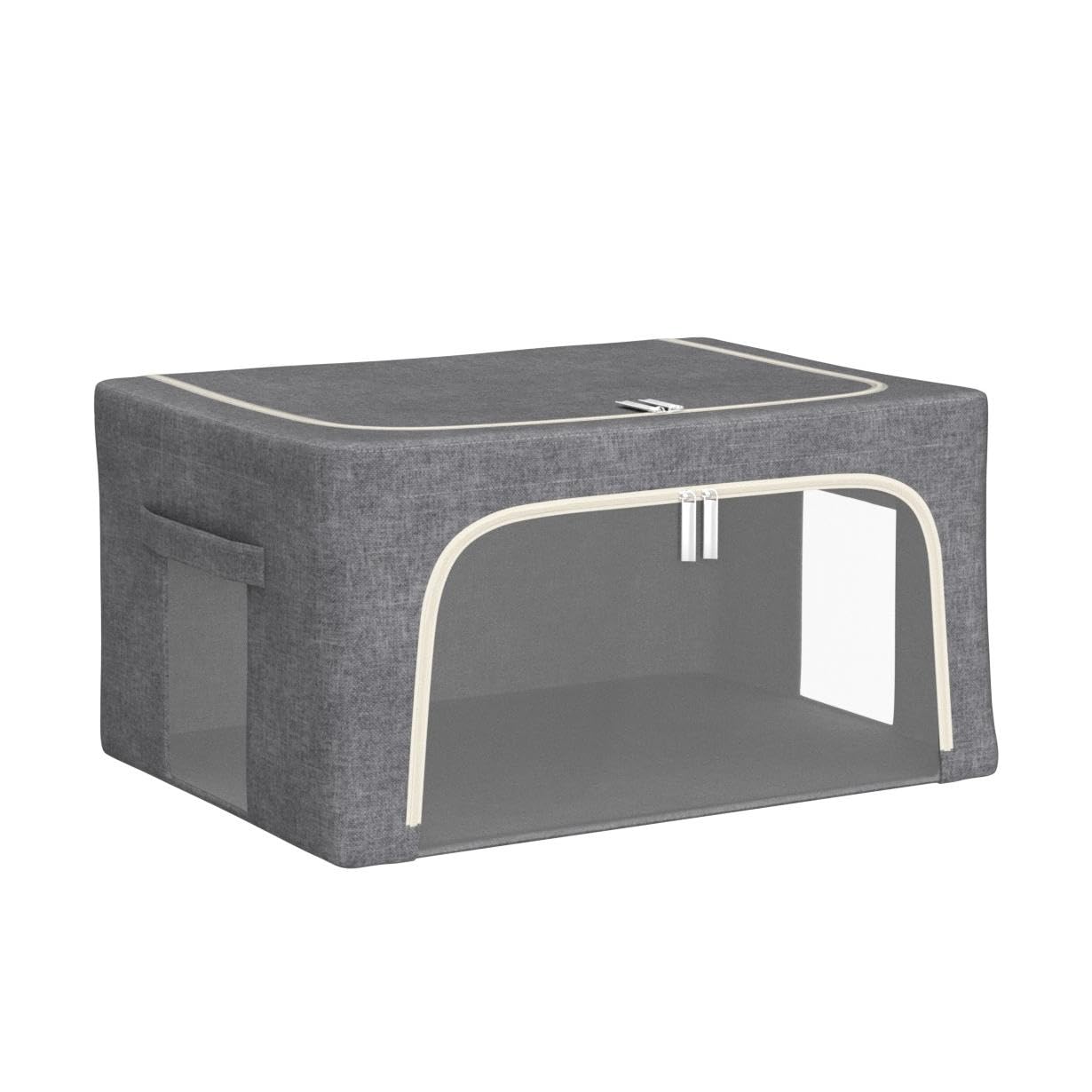 WUPYE Storage Box with Lid, Foldable Storage Cubes with Metal Frame, Storage Boxes with Clear Window Zippers & Doors