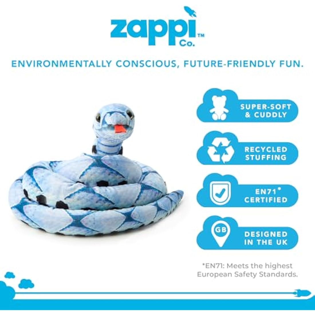 Zappi Co Kids Stuffed Realistic Lifelike Plush Snake Toy - Part of Safari Animals Collection, Perfect for Kids (180 cm Length)(Blue Beauty Snake)