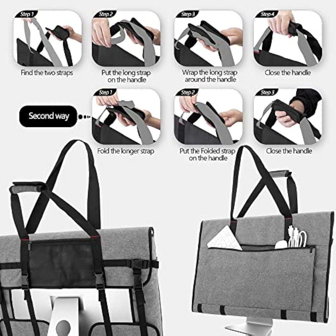 Trunab Monitor Carry Case Compatible with iMac 27" Desktop Computer/ 27" LCD Screens and Monitors, Protective Storage Case Monitor Dust Cover for 27" Screens and Accessories, Grey - Patented Design