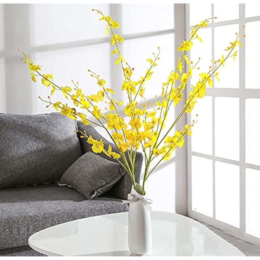 Kisflower 12Pcs Yellow Artificial Dancing Orchids Gypsophila Cherry Blossom Flowers for Home Decoration