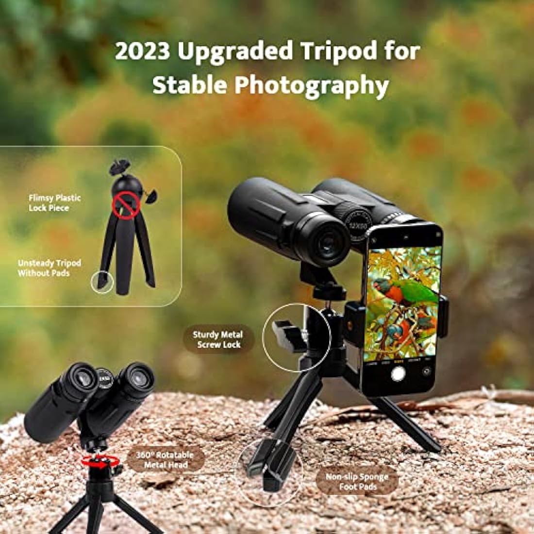Binoculars for Adults Bird Watching usogood 12x50 High Power Binoculars for Stargazing, Traveling, Hunting and Hiking with Tripod Phone Adaptor for Photography - BaK-4 Prisms, FMC Lens Black