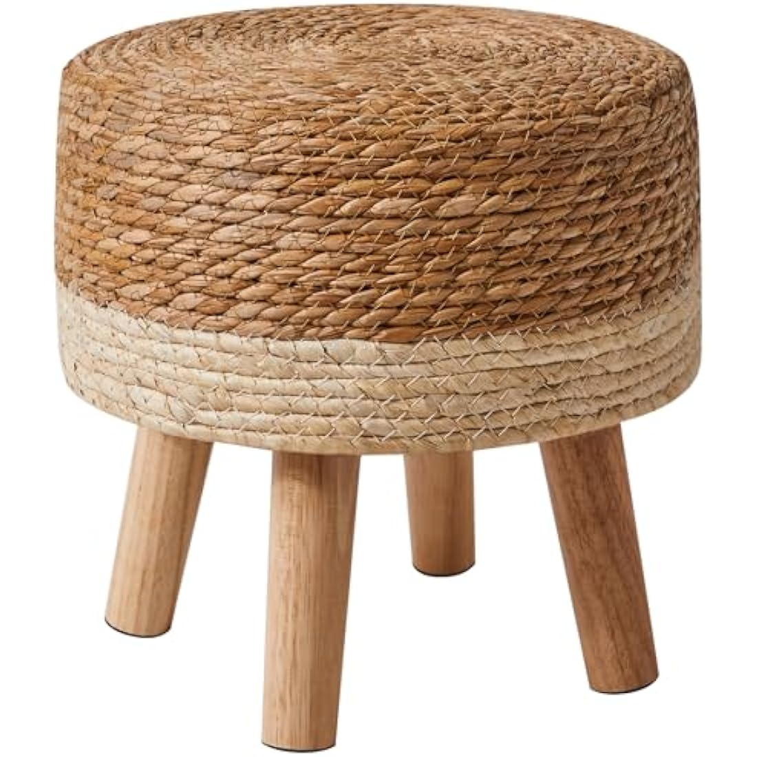 YMYNY Footstool Natural Seagrass Hand Weave, Pastoral Style Footrest, Padded Foot Rest with Non-Skid Pine Legs, Wooden Sofa Stools, for Living Room, Bedroom, 32×32×32CM, Beige HBD027W