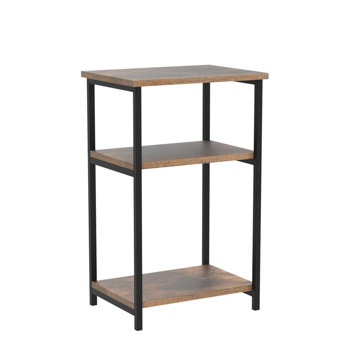 Furinno JUST Side Table Set of 2, 3-Tier Metal Frame End Table with Open Shelf, Night Stand, Bedside Table, for Living Room, Bedroom, Amber Pine