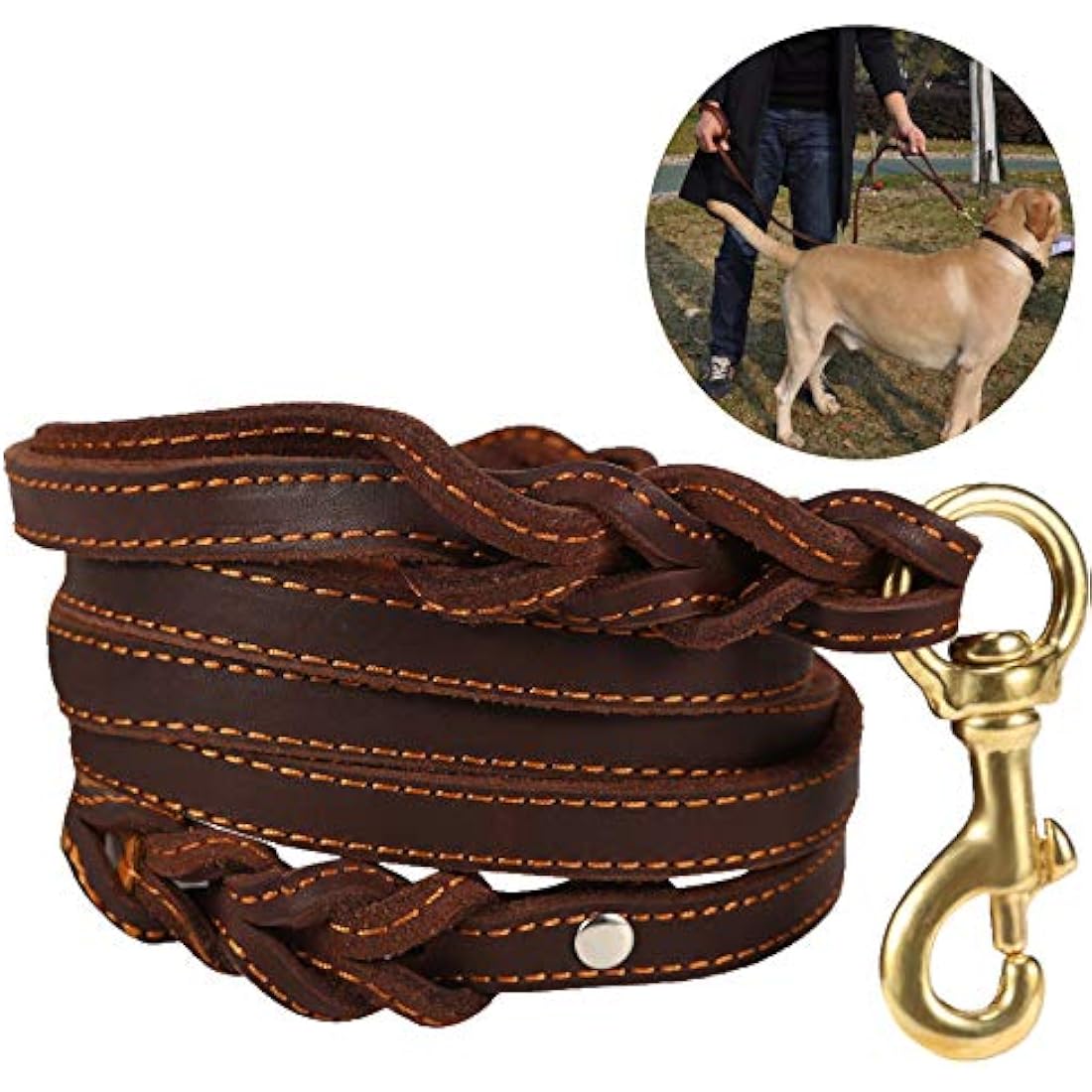 JYHY Leather Dog Leash with Double Handle - 6 ft Long & 5/8" Wide Braided Genuine Leather Dog Leash for Large, Medium & Small Dogs Training & Walking