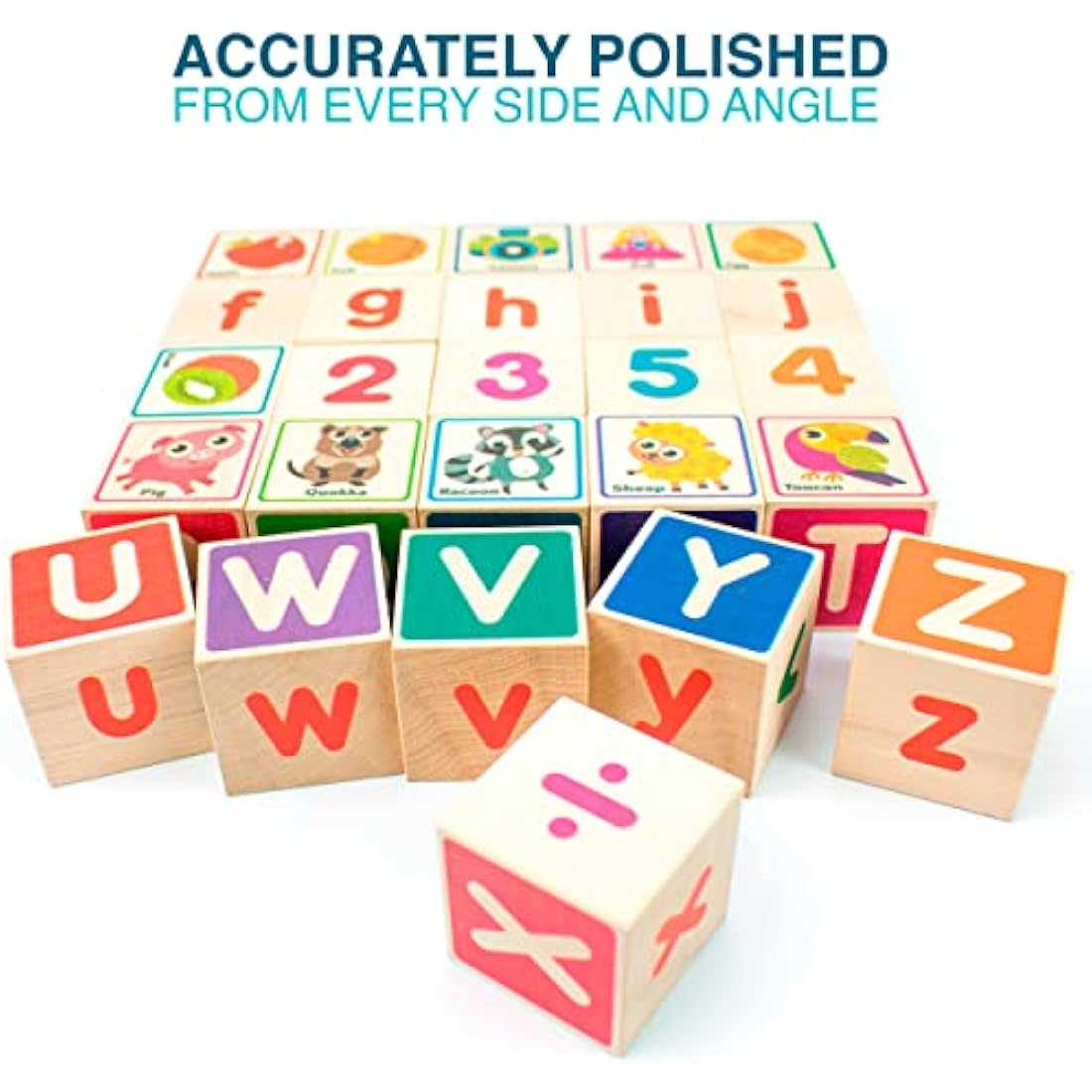 QUOKKA Wooden Building Blocks for 1 2 3 Year Olds - Baby Blocks Toys for Boys & Girls - 26 Number & Alphabet Puzzle Blocks for Toddlers - Educational Game for 4 5 6 Year Old Kids