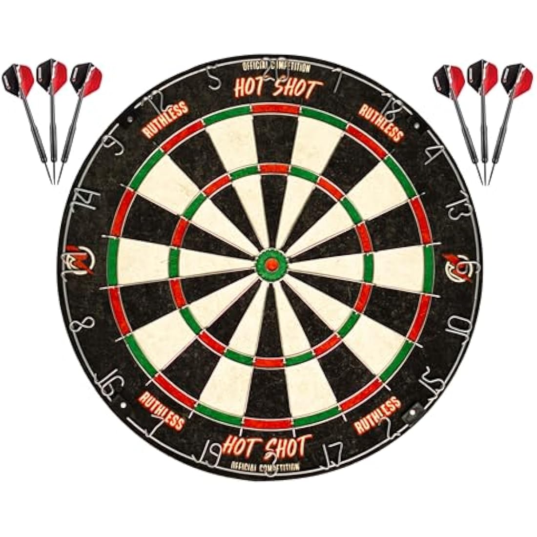 Ruthless Hot Shot Dart Board | Endurance Round Wire Sisal Dartboard Set Including 2 sets of Steel Tip Darts