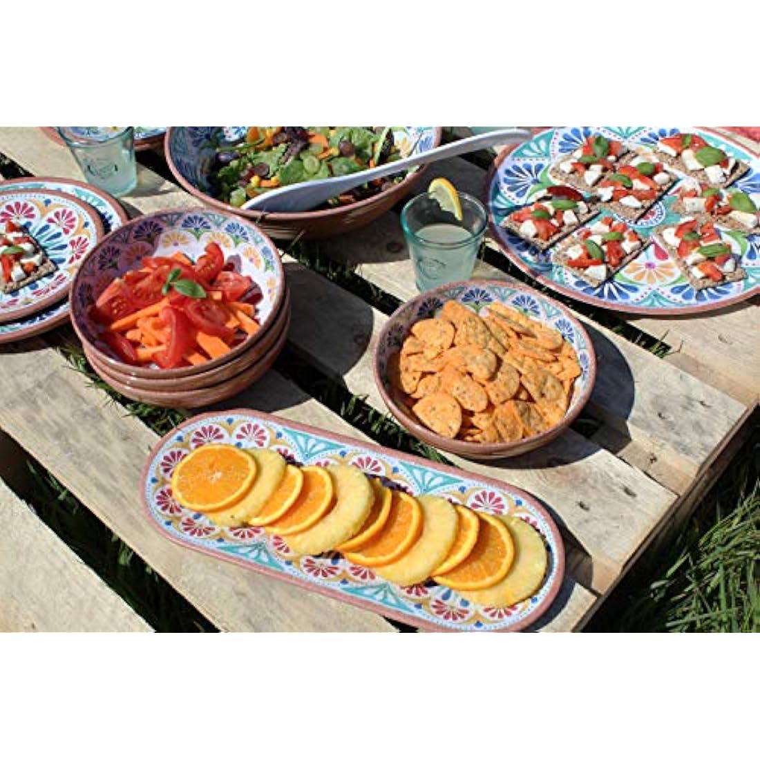 Auntie Morags Purely Home Rio Medallion 20cm Melamine/Plastic Low Cereal/Pasta/Dessert Bowls - Set of 4 Bowls