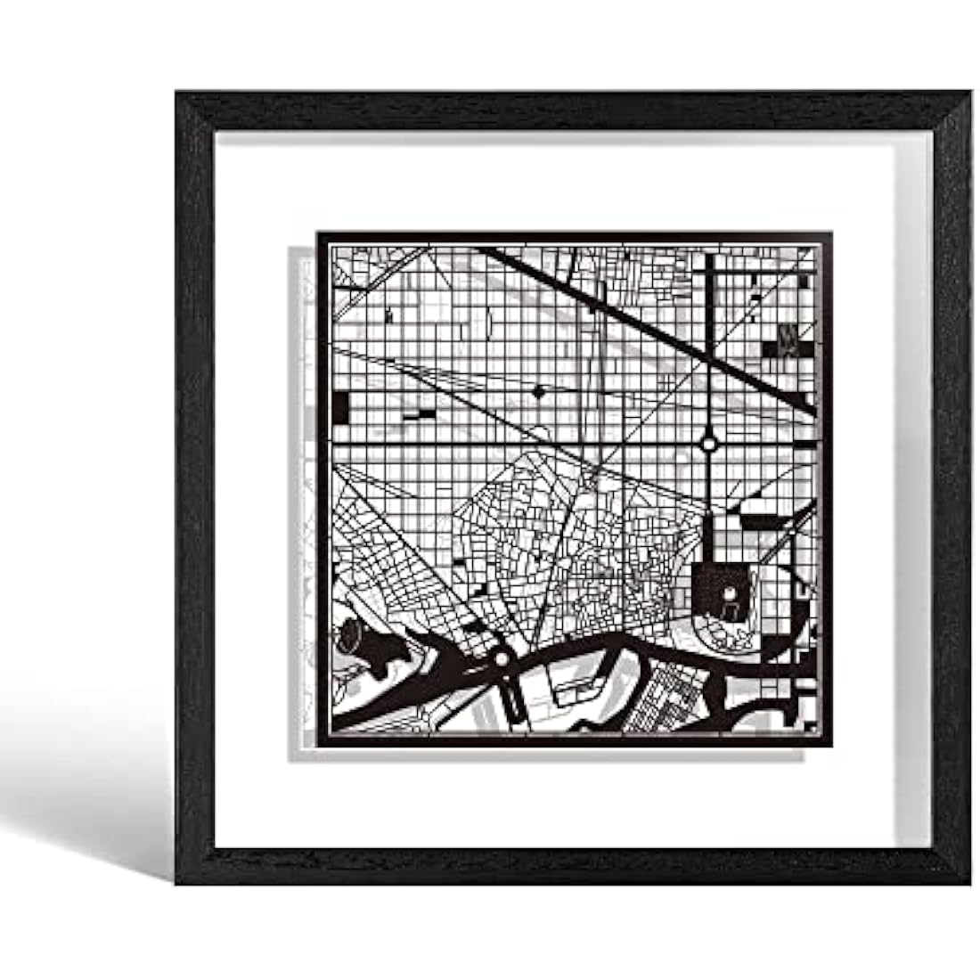 O3 DESIGN STUDIO Barcelona Marco de Papel para mapas, Black map, Black frame, 9x9 inches, Gift Boxed, 2 background color, self-changing, Paper Art
